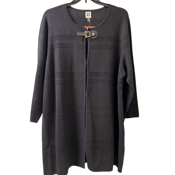 ANNE KLEIN Long Open Cardigan Faux Leather Clasp Size 3X New with Tag MSRP $129 - Picture 1 of 5